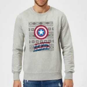 Marvel Comics Captain America Caps Shield Grey Christmas Sweatshirt - L - Grey