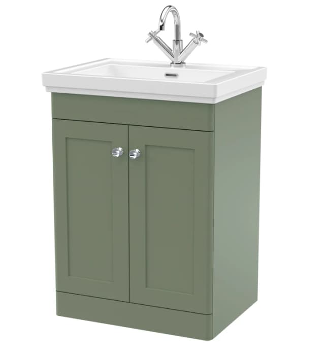 Balterley Floor Standing 2 Door Vanity 1 Tap Hole Fireclay Basin 600mm Green Green