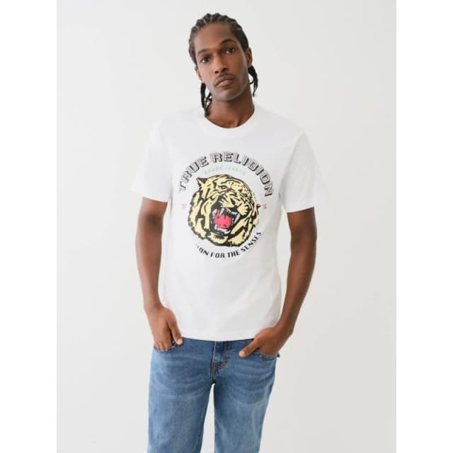 True Religion Mens Tiger Face Regular Fit T-Shirt Optic White male S