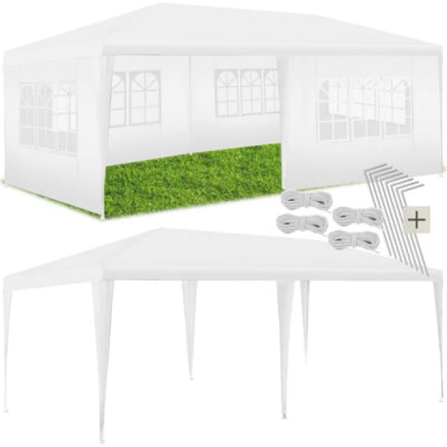 Tectake Gazebo Novara With 5 Side Panels, Water-Resistant, 6X3M 600 X 300 X 250 Cm - White