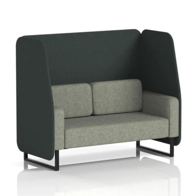Brixworth 2 Seater Open Office Booth with Black Legs in Rivet Fabric - Charcoal Panels and Vitreous Sofa