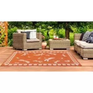Terrace Dragonfly Flatweave Outdoor Indoor Bordered Terracotta Rug in 150 x 230cm (411x7'7'')