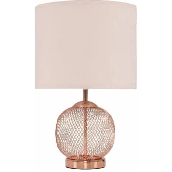 Copper Mesh Ball Touch Dimmer Table Lamp With Small Drum Light Shade - Pink