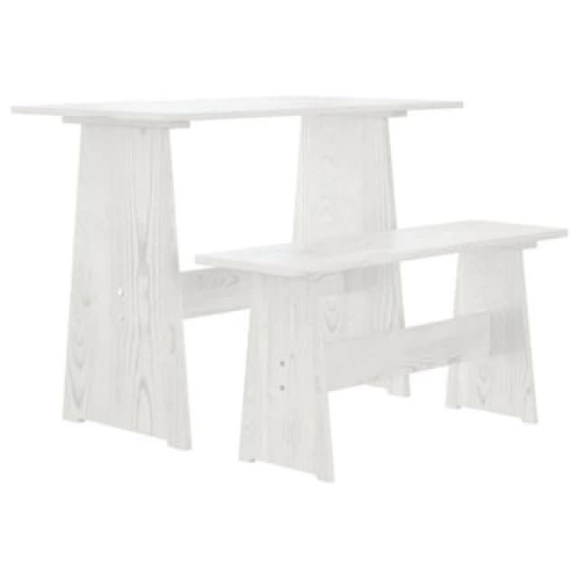 RUBBERSKIN Dining Table with Bench reine White Solid Wood Pine vidaXL RUDX=327251