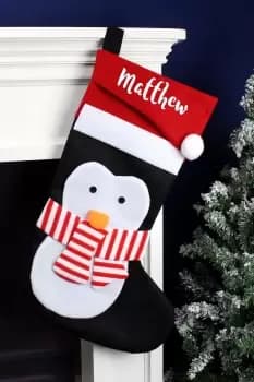 Personalised Penguin Christmas Stocking - White - Polyester