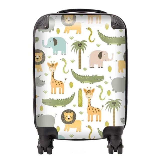 Warren Reed - Designer Cute Safari Animals Suitcase in Green Size: Large Green Unisex Large