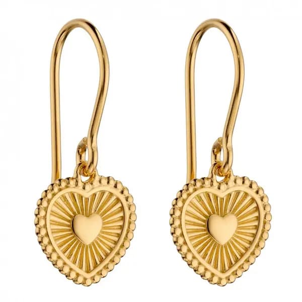 Beginnings Yellow Gold Plated Sunray Texture Heart Drop Earrings E6001