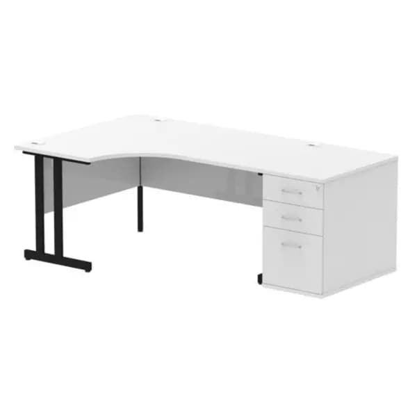 Impulse Impulse 1600mm Left Crescent Office Desk White Top Black Cantilever Leg Workstation 800 Deep Desk High Pedestal IWSLC168BCWHT