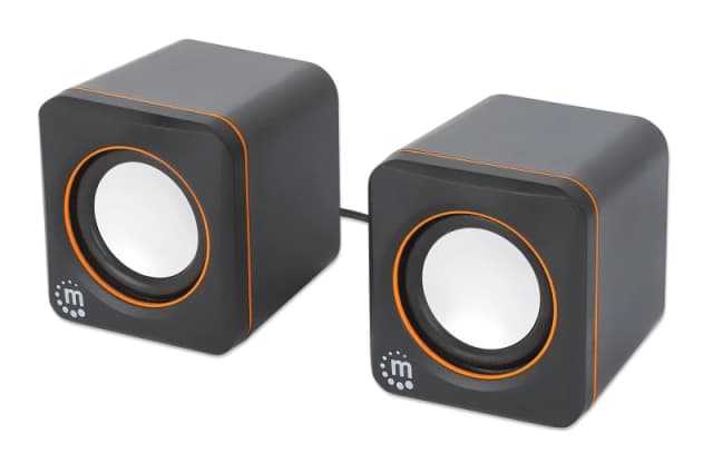 Manhattan Manhattan 2600 Series Speaker System, Two Speakers, Black/Orange, USB for Stereo Audio and Power, Output: 2x 3W, Decent Sound, Integrated ro