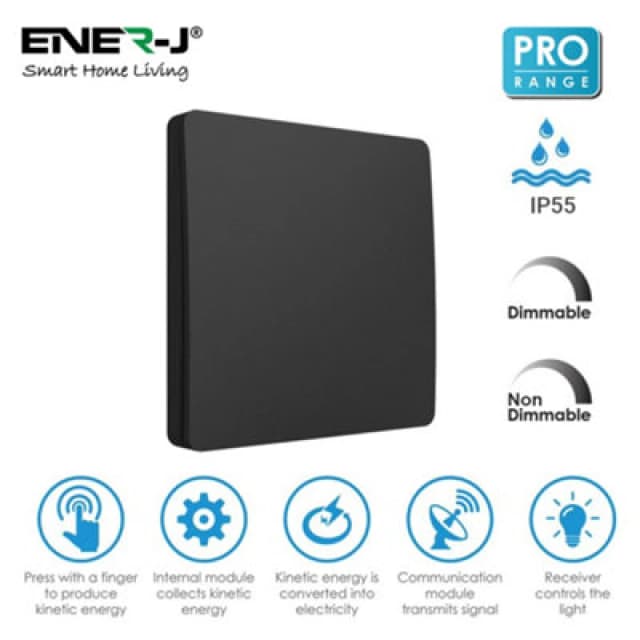 Ener-J 1 Gang Wireless Kinetic Switch Dimmable/non Dimmable Black