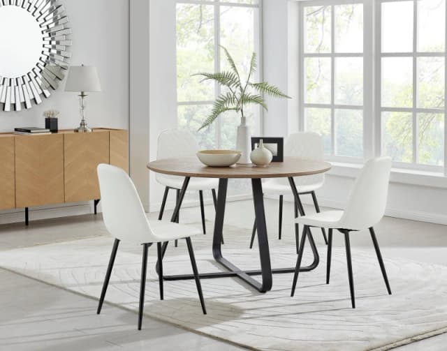 FurnitureboxUK FurnitureboxUK Santorini Brown Round Table & 4 Corona Black Leg Chairs in Off White Off White One Size Unisex 5056657126353