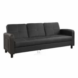 Tampa Black Three Seater sofa bed white stitching