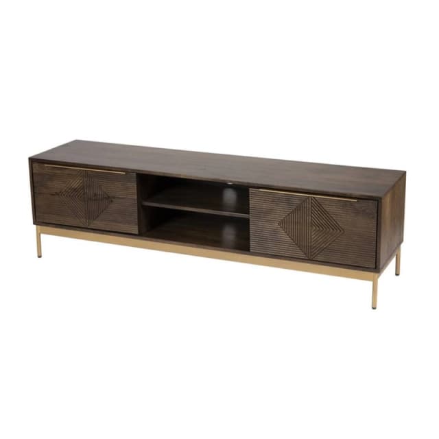 Jaipur Furniture Ltd Zaine Carving TV Unit - Mango Wood - L40 x W160 x H46cm - Dark Finish in Brown Brown Unisex