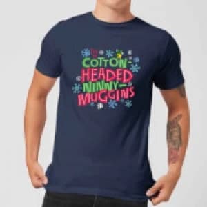Elf Cotton-Headed Ninny-Muggins Mens Christmas T-Shirt - Navy - L