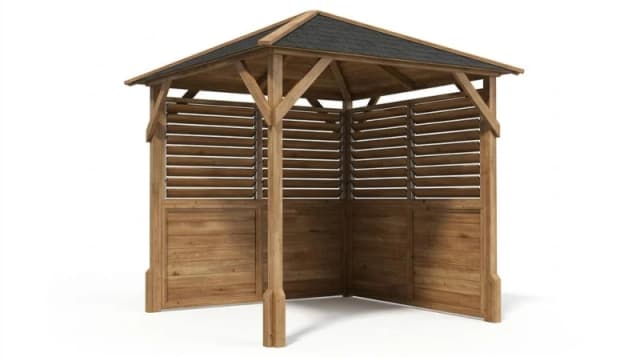Dunster House Wooden Gazebo Louvre Wall 2M X 2M Garden Shelter Roof Shingles Utopia 200