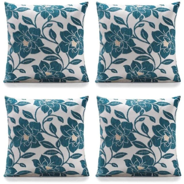 Alan Symonds Peony Chenille Cushion Set of 4 Teal unisex 45x45cm