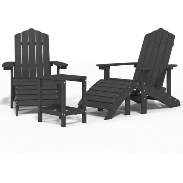 VIDAXL Garden Adirondack Chairs with Footstool & Table HDPE Anthracite vidaXL 8720286847329