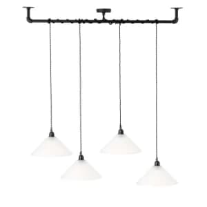 Luiggi Steampunk 4 Way Ceiling Light in Black with Tapered Glass Shade