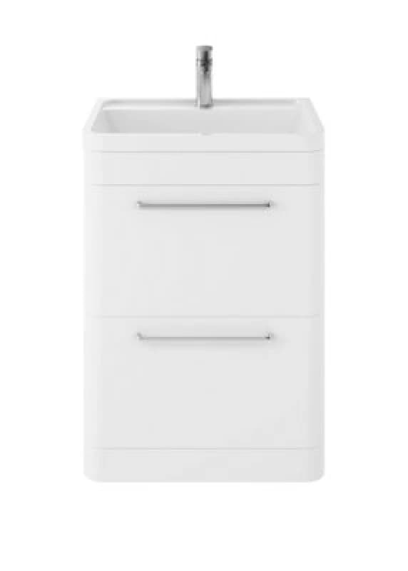 Hudson Reed Solar Floor Standing 2 Door Vanity Unit With Polymarble Basin, Durable Modern Vanity Unit In Pure White, 600mm