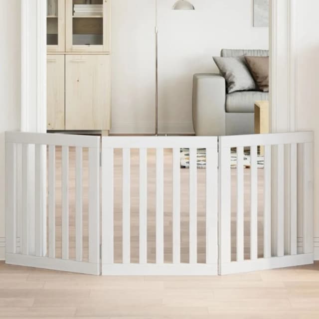 vidaXL Dog Gate Foldable 3 Panels White 150cm Poplar Wood, White 352244