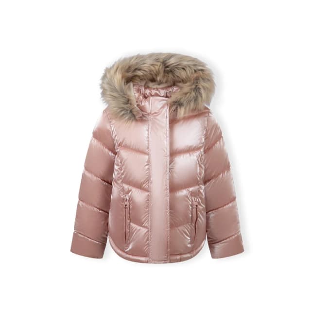 Minoti Girls winter jacket with metallic finish and faux fur pink Pink female 2-3 Yrs