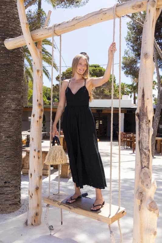 South Beach Womens Dobby Broderie Strappy Back Midi Dress in Black Size: 16 Black Female 16