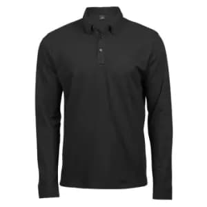 Tee Jays Mens Long Sleeve Fashion Stretch Polo (XL) (Black)