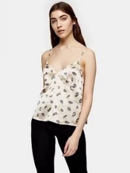 Topshop Feather Print Satin Pyjama Cami - Cream