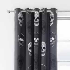 Catherine Lansfield Reversible Skulls Eyelet Curtains Grey