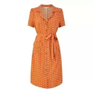 Yumi Orange Spot Retro Shirt Dress - Orange