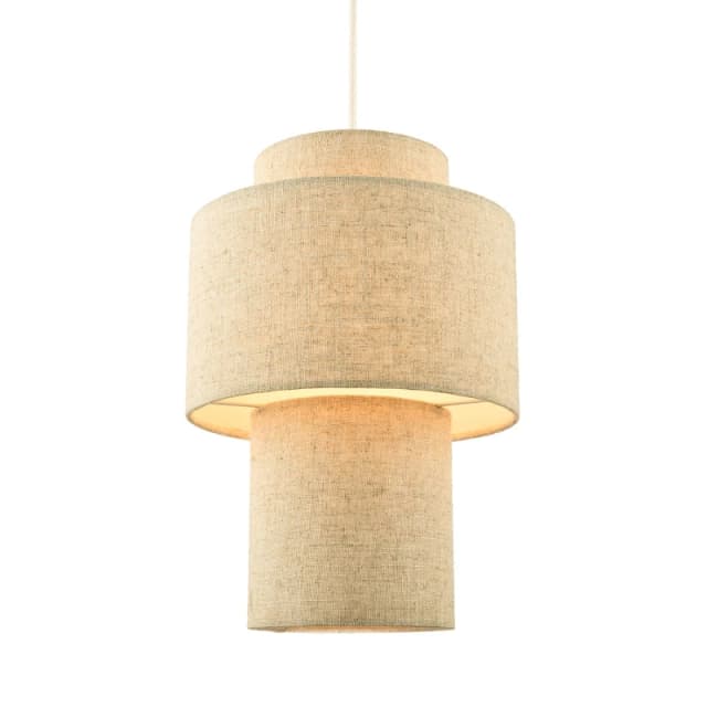 Happy Homewares Designer Natural Oatmeal Beige Linen Triple Level Pendant Light Shade in Brown Brown Unisex