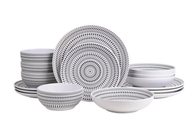 Waterside Waterside Pad Print 16 PC Dinner Set Monochrome - Waterside Monochrome HR89301