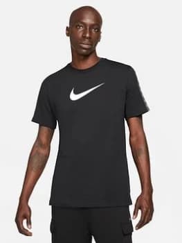 Nike Repeat Swoosh Tape T-Shirt - Black/White, Size 2XL, Men
