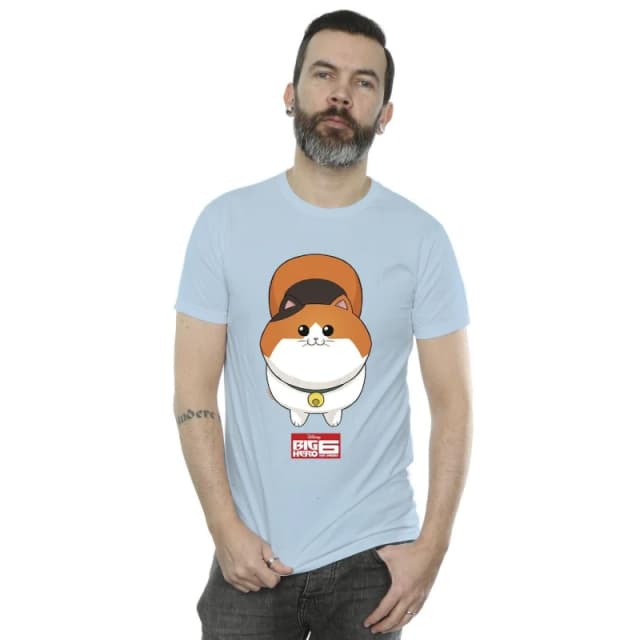 Disney Men Big Hero 6 Baymax Kitten Face T-Shirt in Baby Blue Size: Small Baby Blue S Male 5059934825086