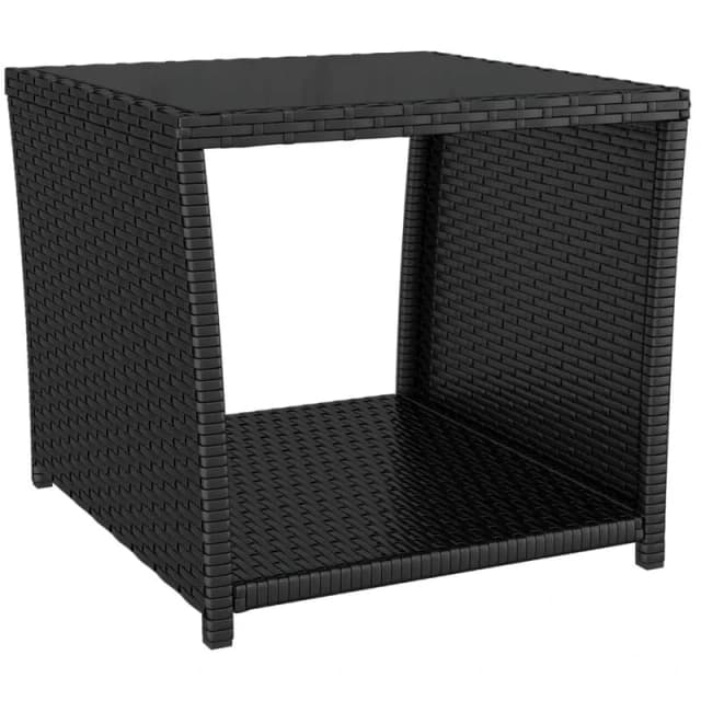 VIDAXL Tea Table with Glass Top Black Poly Rattan&Tempered Glass Vidaxl 319560