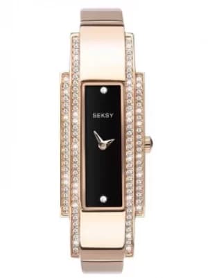Sekonda Ladies Seksy Rose Gold Plated Stone Set Black Rectangle...