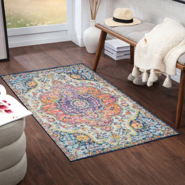 Livabliss Vintage Oriental Boho Pink/saffron Julia Area Rug 80 X 150 Cm - Easy Care, Non Shedding, Ideal For Living Room & Bedroom
