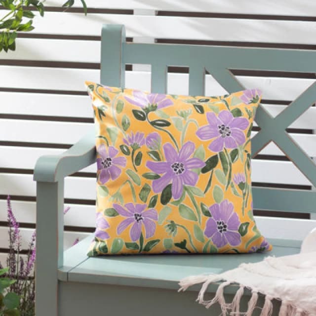 Flowers Trending Outdoor Cushion Yellow/Lilac, Yellow/Lilac / 43 x 43cm / Polyester Filled