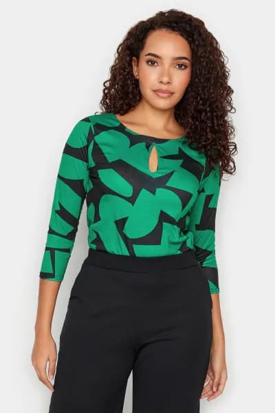 Geometric Print Keyhole Front Top