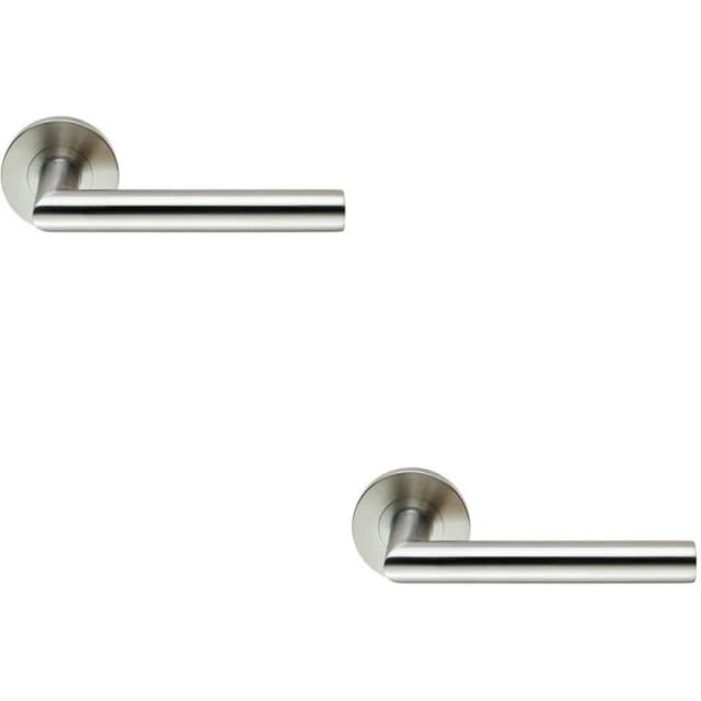 Loops 2x PAIR Round Mitred Bar Safety Handle on Round Rose Concealed Fix Satin Steel Metallics