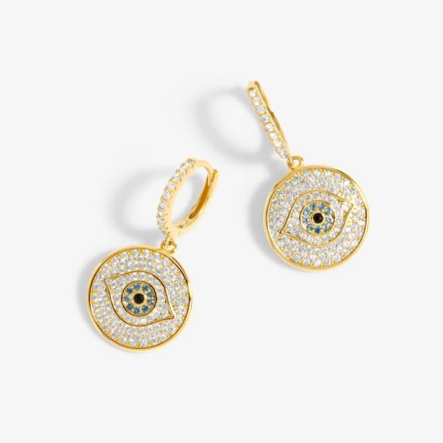 Inicio Gold Plated Evil Eye Huggie Earrings - Gift Pouch Gold