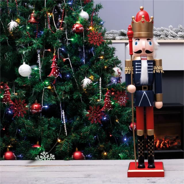 St Helens Large 60cm Traditional Christmas Nutcracker Blue Red and Gold with Staff ELV-191952