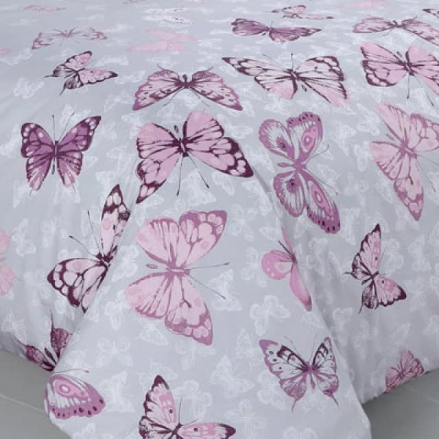 Velosso Butterfly Glaze Cotton Rich Printed Duvet Cover & Pillowcase Set in Grey Size: King Grey Unisex King