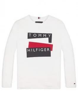 Tommy Hilfiger Boys Long Sleeve Sticker Logo T-Shirt - White