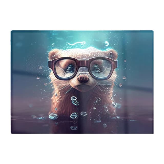 Warren Reed Designer Ferret With Glasses Splashart Water Glass Chopping Board