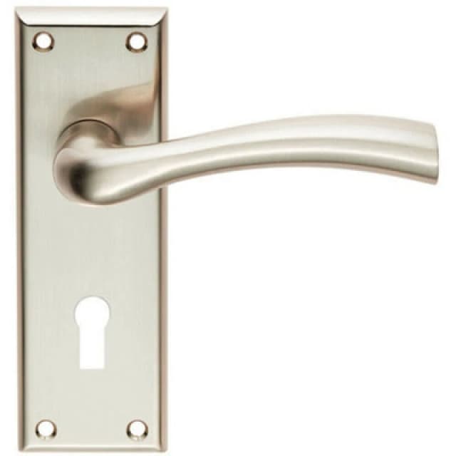 Loops Chunky Curved Tapered Handle on Lock Backplate 150 x 50mm Satin Nickel Metallics