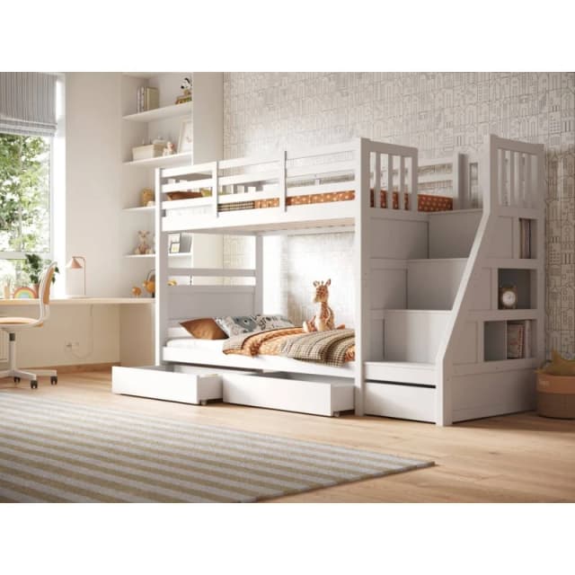 Flair Lunar Staircase Bunk Bed with Storage in White Size: Single White Unisex Single
