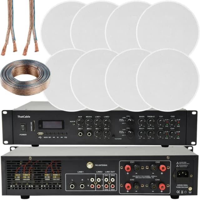 Loops 800W Bluetooth Sound System 8x 100W Slim Ceiling Speaker 4 Zone Matrix Amplifier Multi unisex