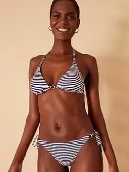 Accessorize Ring Detail Stripe Bikini Bottoms - Navy, Size 12, Women