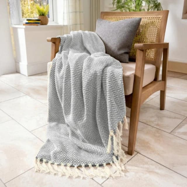 Allure Bath Fashions Audley Chevron Herringbone Throw Blanket - Light Grey, 125 X 150Cm